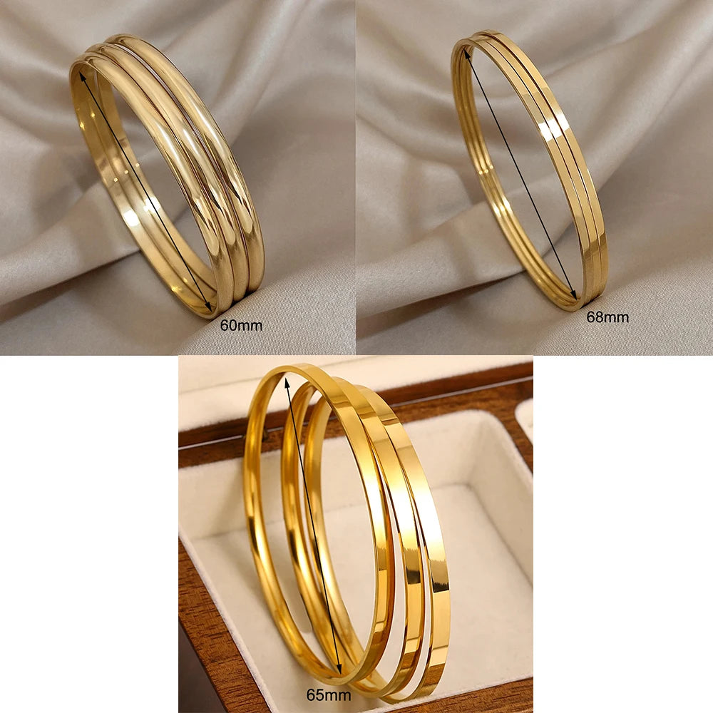 3pcs Glossy 18K Gold Plated Stainless Steel Bangle Bracelet for Women Minimalist Basic Wristband Bangles Waterproof Jewelry.