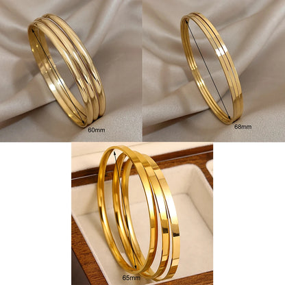 3pcs Glossy 18K Gold Plated Stainless Steel Bangle Bracelet for Women Minimalist Basic Wristband Bangles Waterproof Jewelry.
