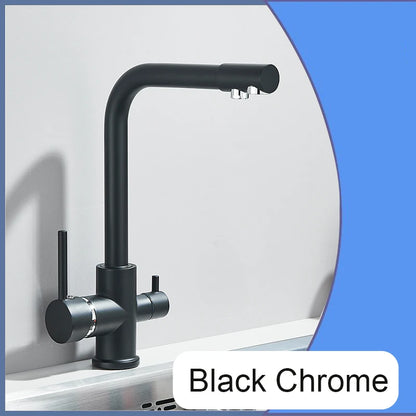 Balck Kitchen Filtered Faucet Brass Purifier Faucet Dual Sprayer Drinking Water Beige with Dot Vessel Sink Mixer Tap Torneira