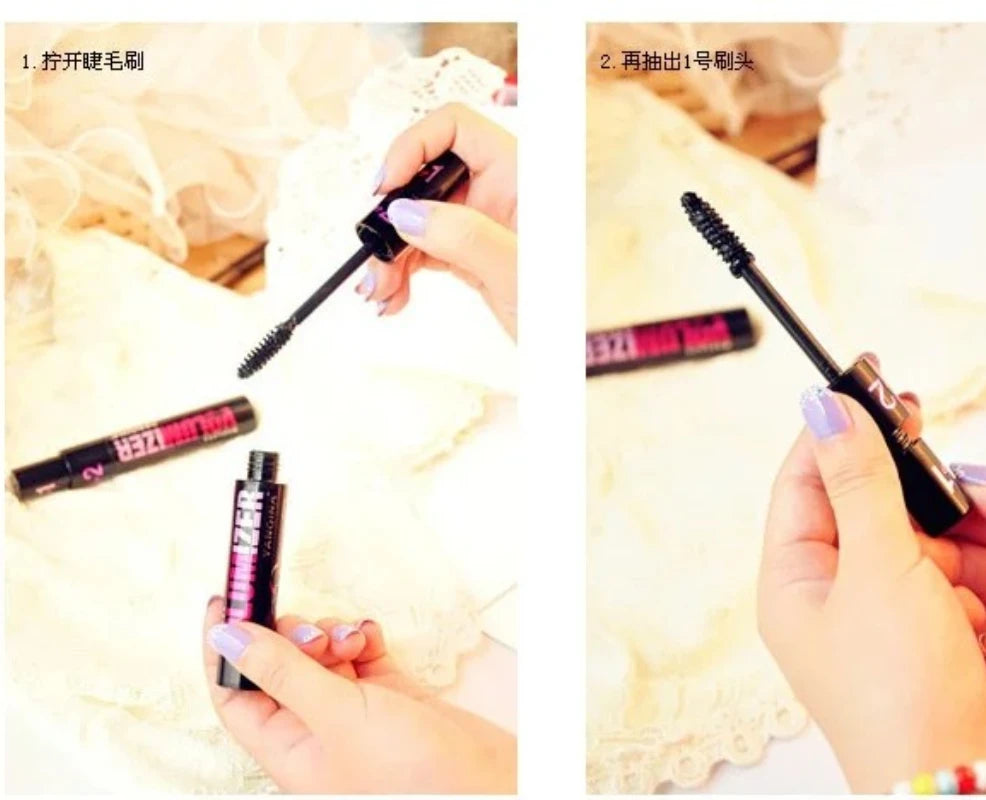 Make up 2in1 Double Purpose Mascara Waterproof and Sweatproof Curling Brushes Makeup Eye Fiber Mascara Eyelash Eyelashes Black.