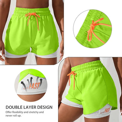 Women's High Rise Yoga Shorts With Elastic Proximity Control Running Shorts, Fake Two Pieces Pants