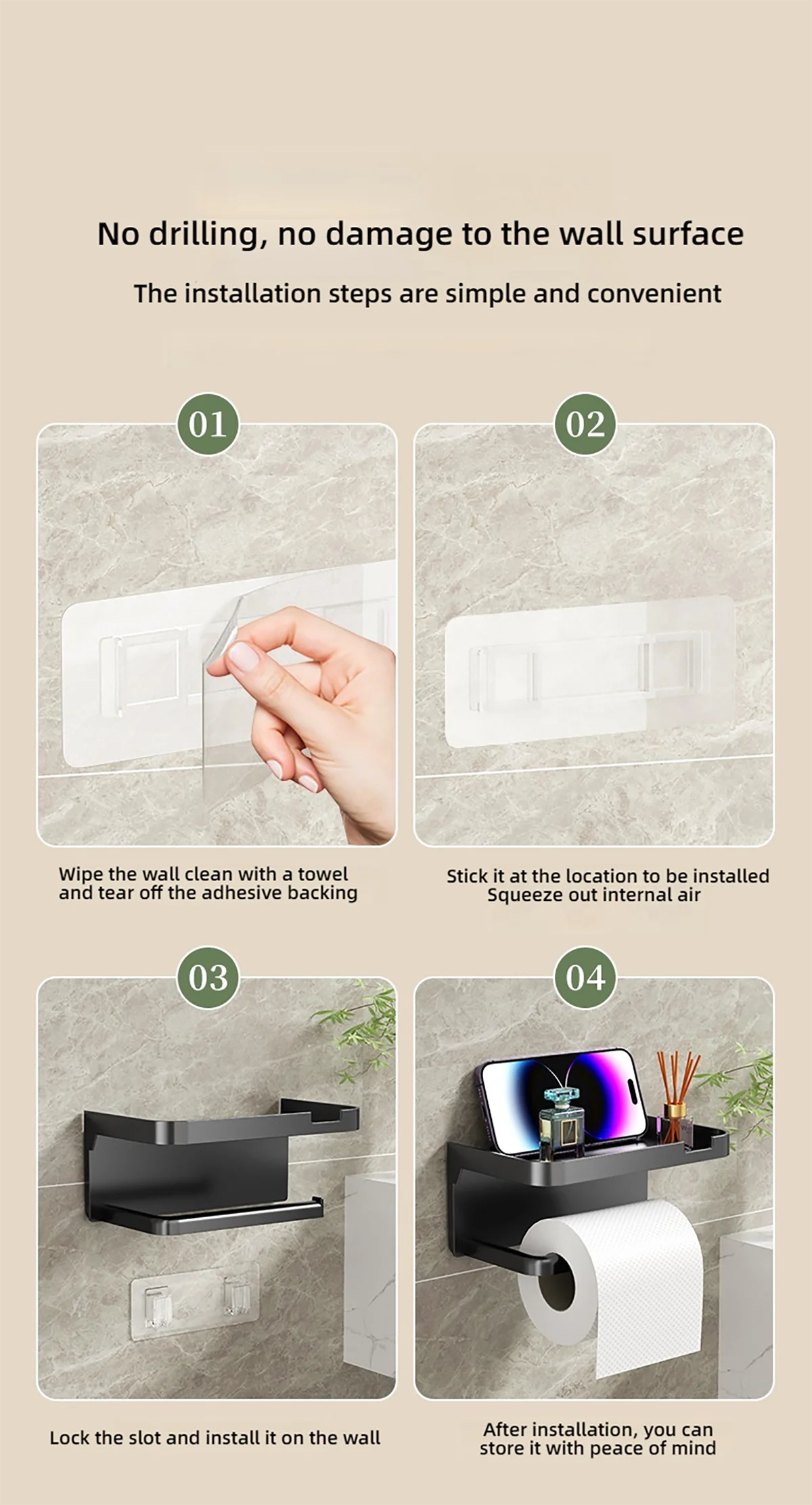 1 Stück wandmontiertes Aufbewahrungsregal, Toilettenpapierhalter, No-Punch Roll Organizer – Badezimmer-Aufbewahrungszubehör