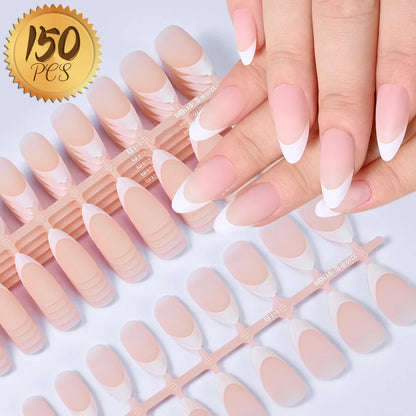 150Pcs M/S/XS Ice Nude Short Oval False Nail French Glossy Matte Simple Press on nails Nude Almond Full Cover Acrylic Fake Nails.