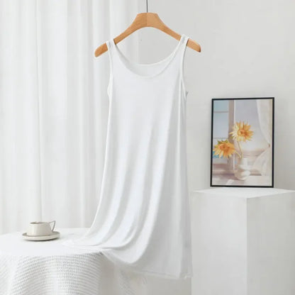 Plus Size Modal Langes Kleid Damen Frühling Sommer Lose A-Linie Bodenrock Home Nachtwäsche Ärmelloses Kleid in reiner Farbe