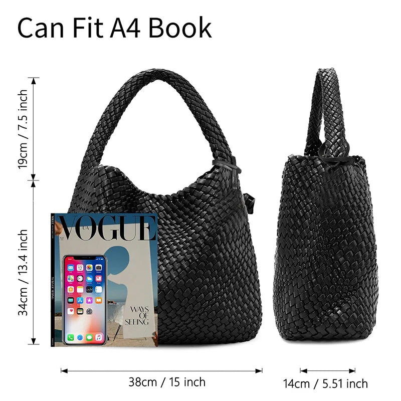 Woven Tote Bag for Women Large Woven Handbag Soft Leather Shoulder Bag Work Shopper Summer Beach Travel Tote Bag with Purse.