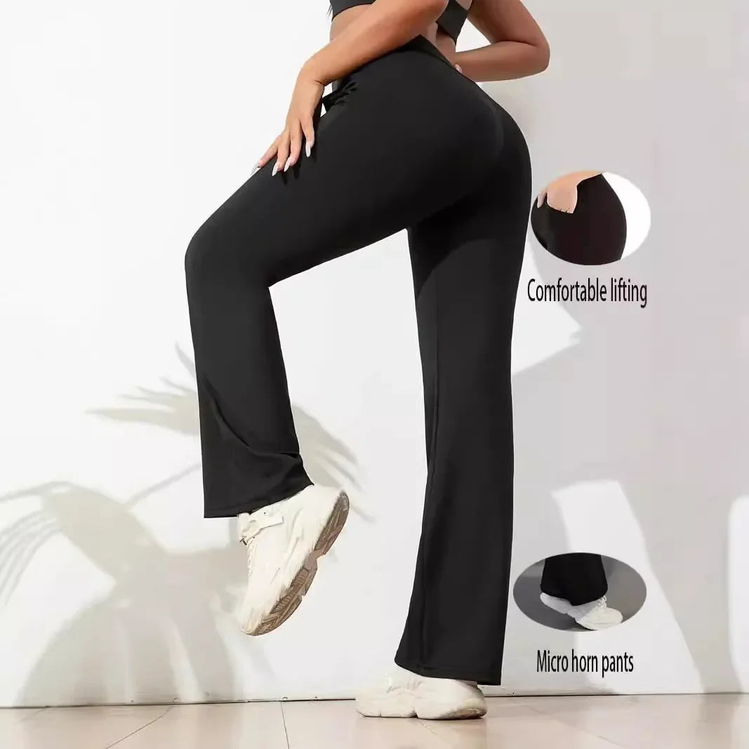 Hohe Taille Haifischform Bell-Bottom-Hose Damen Casual Micro Flared Hose Elastische Basisschicht Lange schwarze Leggings.