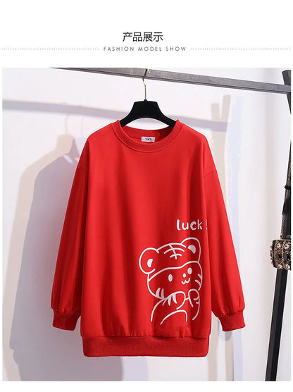 170Kg Plus Größe frauen Büste 170cm Frühling Herbst Lose Oansatz Langarm Cartoon Print Sweatshirts 6XL 7XL 8XL 9XL 10XL 11XL.