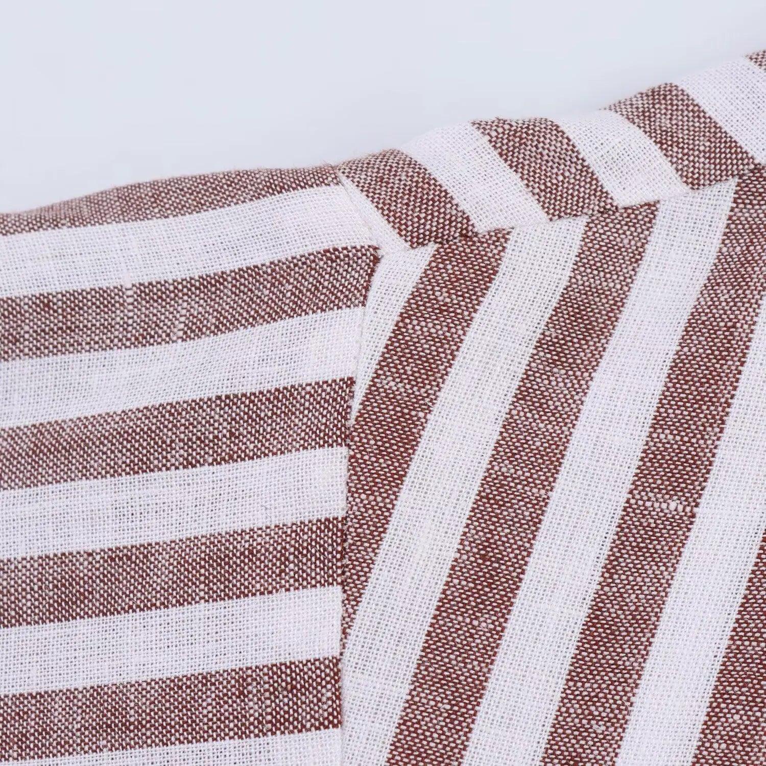 Summer Women's Curled Wide Sleeves Linen Blended Striped Asymmetric Casual Shirt Versatile Collar Linen Blended Printed Shirt.