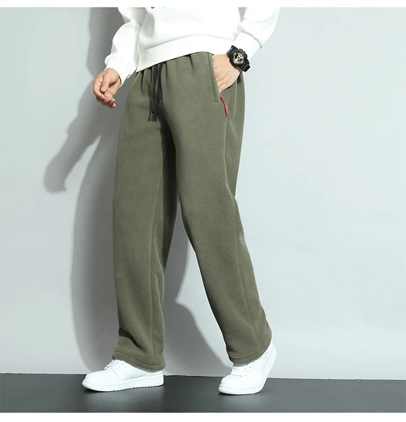 8XL Men's Down Pants Plus Size Winter Plus Velvet Thick Loose Cotton Pants Big Size Solid Color Warm Lamb Down Casual Sweatpants