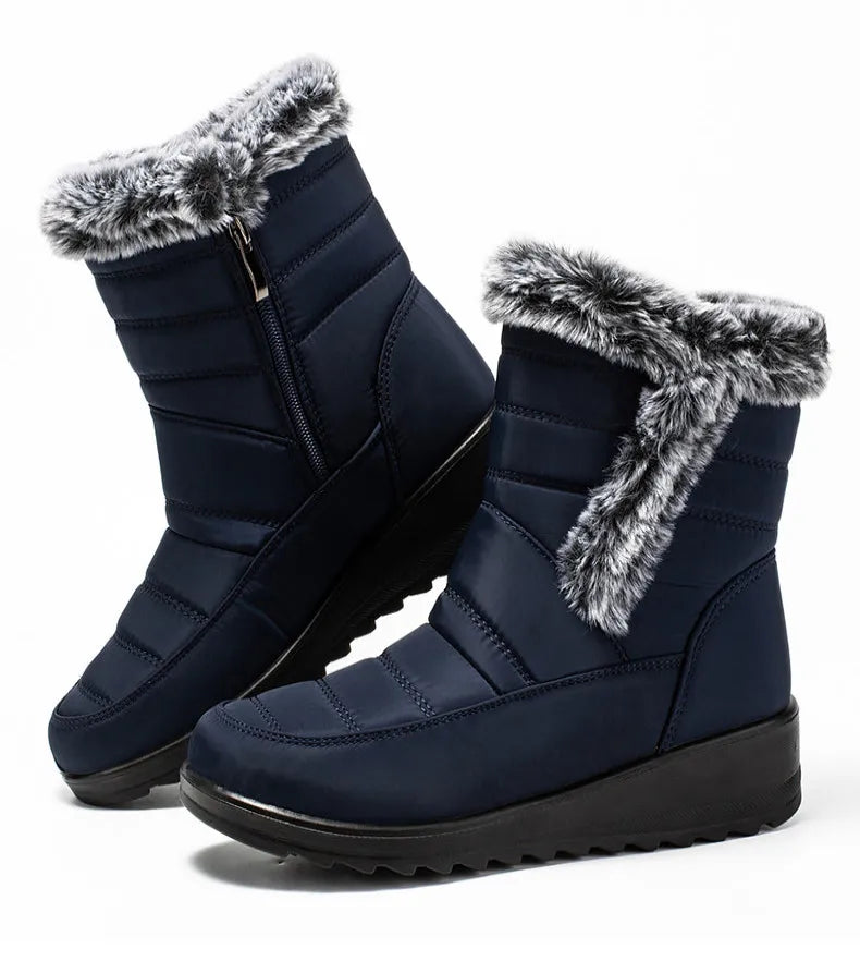 Women's Boots Super Warm Fur Botas Mujer 2025 Snow Boots Low Heels Winter Shoes Woman Black Rubber Winter Boots Women Footwear.