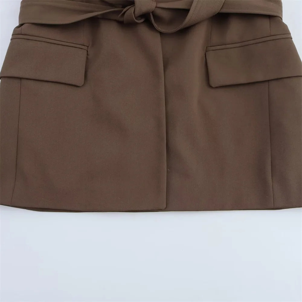 Spring and Summer New Product Women's Wear with Belt Straight Sleeve Casual Suit Coat Waist and Pants Set.