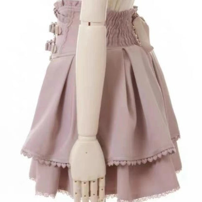 Sweet Lolita Jirai Kei High Waist Skort - Double Bow Buckle Short Skirt for Women Japanese Y2K Kawaii Fashion Summer Casual.