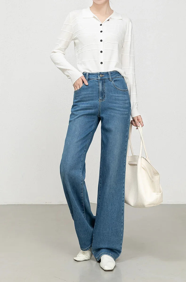 High Waist Straight Leg Jeans Women's Fashionable Denim Wide Leg Pants Slimming Narrow Version Floor-Length Autumn New Arrival.