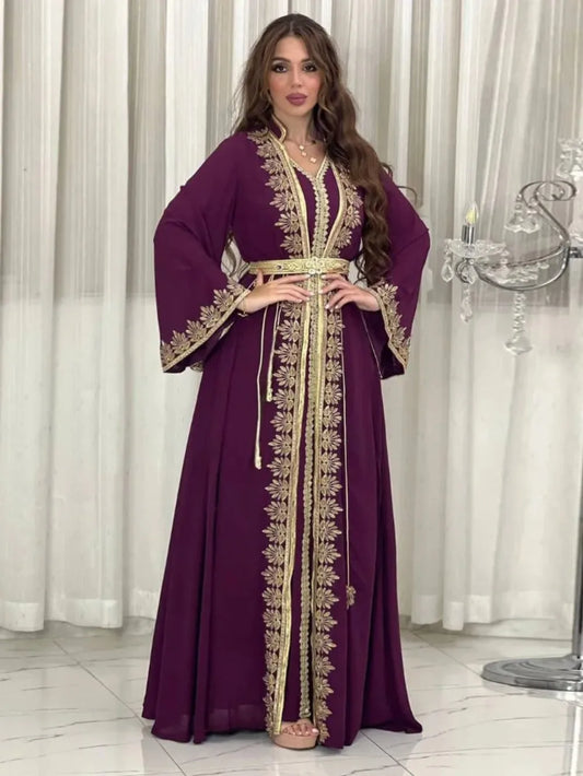 Eid Muslim Women Party Dresses Jalabiya 2 Piece Set Embroidery Arab Long Robe Ramadan Morocco Dubai Abayas Islam Vestidos Kaftan.