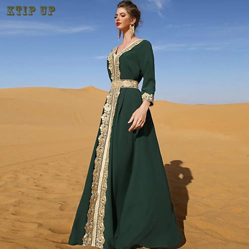 Abaya Marokkanisches Dubai-Kaftan-langes Kleid für muslimische Frauen, Ramadan, Arabisch, Luxus-Stickerei-Spitze, Hochzeitskleid, islamisches Ne.