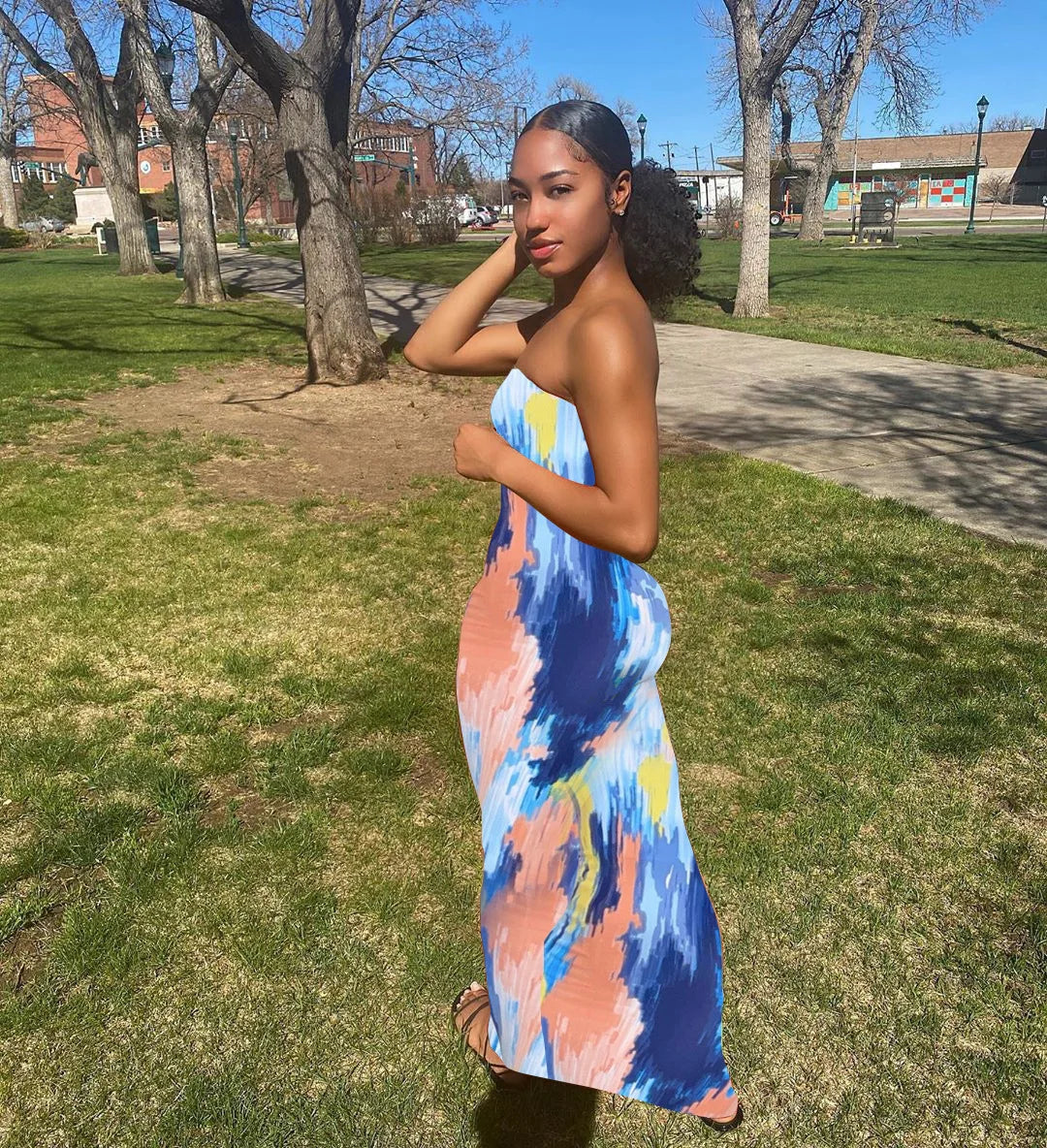 Sommer Lange Kleider Für Frauen Bodycon Brust Wrap Print Off Schulter Verband Schlank Sexy Kleid 2024 Neue Mode Party Vestidos