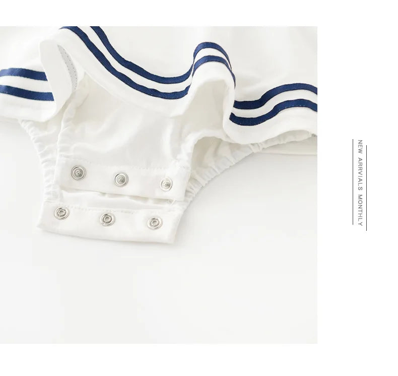 Sommer Baby Mädchen Strampler Kleid Sailor Navy Kragen Infant Mädchen Bögen Einteilige Kleidung Kleinkind Kurzarm Body.