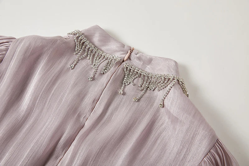 Französisch Luxus Kristall Perlen Quaste Glanz Roben Urlaub Frauen stehen Laterne Ärmel Rüschen plissiert formale Gelegenheit Ballkleid 622