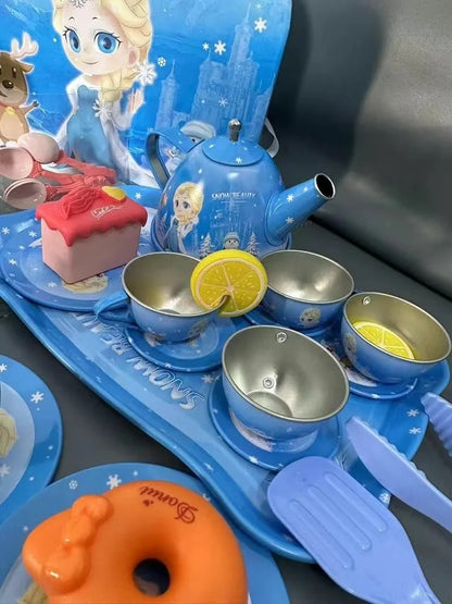 Kids Tea Party Set For Little Girls Mermaid Gift Pretend Toy Tin Tea Set Princess Tea Time Kitchen Pretend Play Tea Set Gift