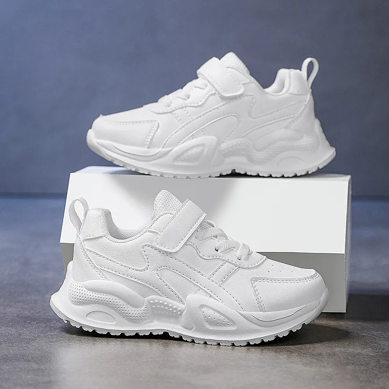 Weiße Kinder-Freizeitschuhe aus Leder für Jungen und Mädchen, Outdoor-Laufschuhe, atmungsaktives Mesh, für Kinder, Schule, Wandern, Sport, rutschfest.