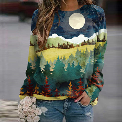 Forest Trees 3D Print Sweatshirts Women's Casual Raglan Long Sleeves Hoodies Woman Pullovers Harajuku Y2k Tops Female Clothing.