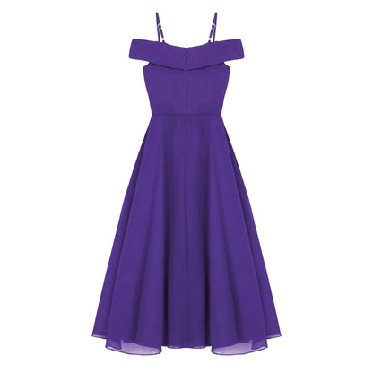 Elegantes Chiffon-Partykleid für Mädchen, schulterfrei, verstellbarer Spaghettiträger, bodenlanges Maxikleid für Hochzeit, Geburtstag, Abend