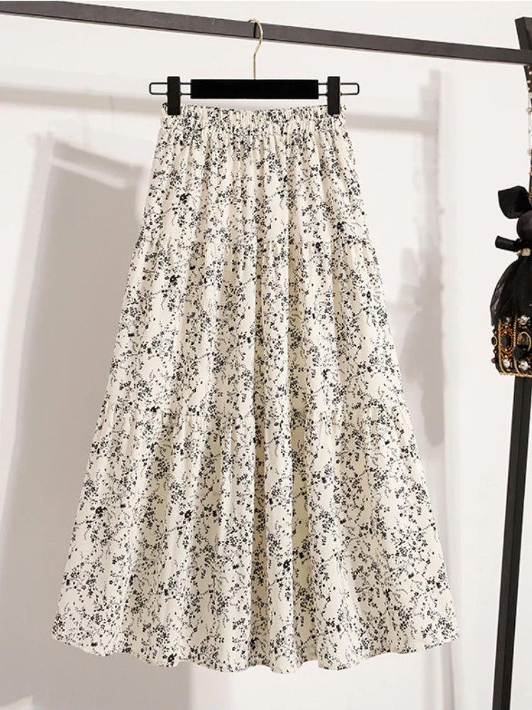 Zjaiss Autumn 2025 Floral Pleated A- Line Skirt Vintage Draped Elegant Chinese Style Women's Half-length Skirts With Lining