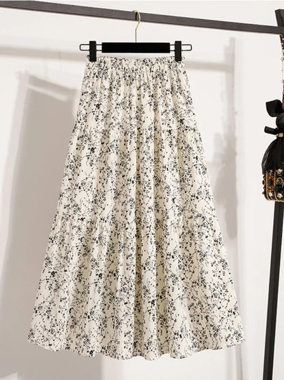 Zjaiss Autumn 2025 Floral Pleated A- Line Skirt Vintage Draped Elegant Chinese Style Women's Half-length Skirts With Lining