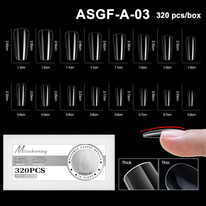 16 Sizes Curved Arch Full Cover False Nail Tips Soft Gel Press on French Almond Capsules Coffin Artificial Fake Nails Extension.