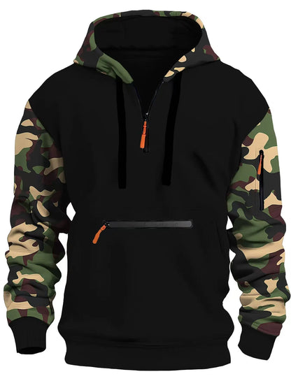 Autumn and winter men's new casual hoodie quality camouflage arm zipper long-sleeved pullover trend hoodie ins fashion Skids.