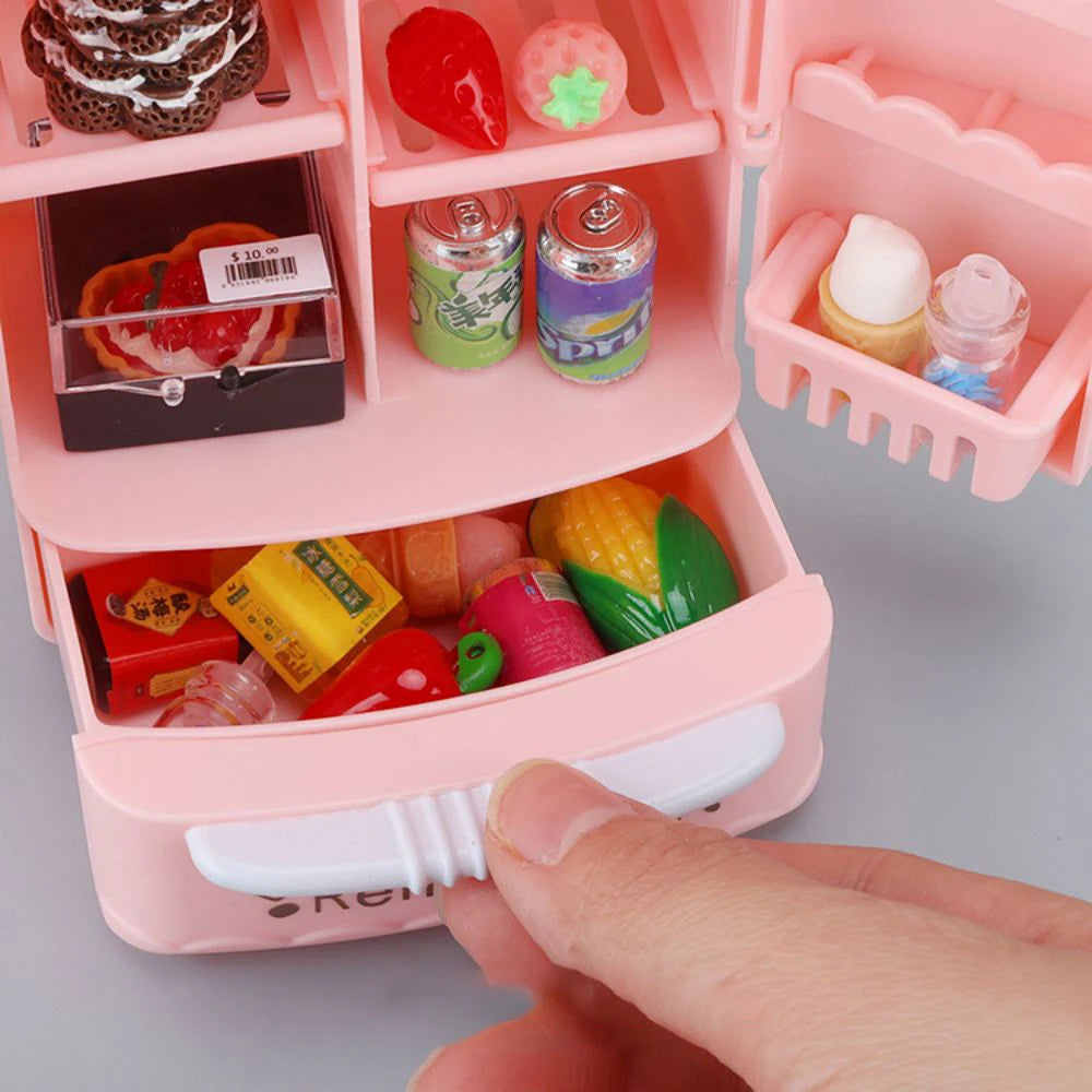 Cute Simulation Microfilm Furniture Double Door Refrigerator 1:12 Dollhouse Kitchen Model Decorations For Girl Birthday Gifts.