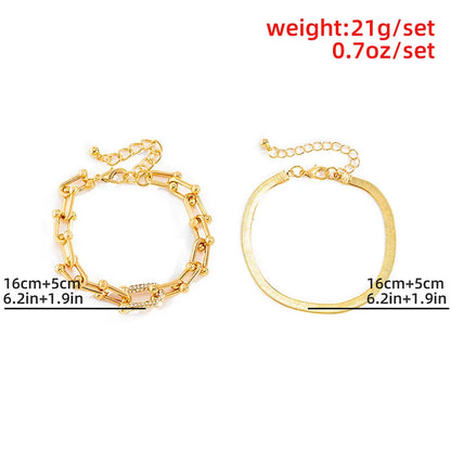 New Extendable Gold Color Metal Bracelet for Women Girls Snake Chain Hoop Link Ins Style Bracelet Jewelry Set.