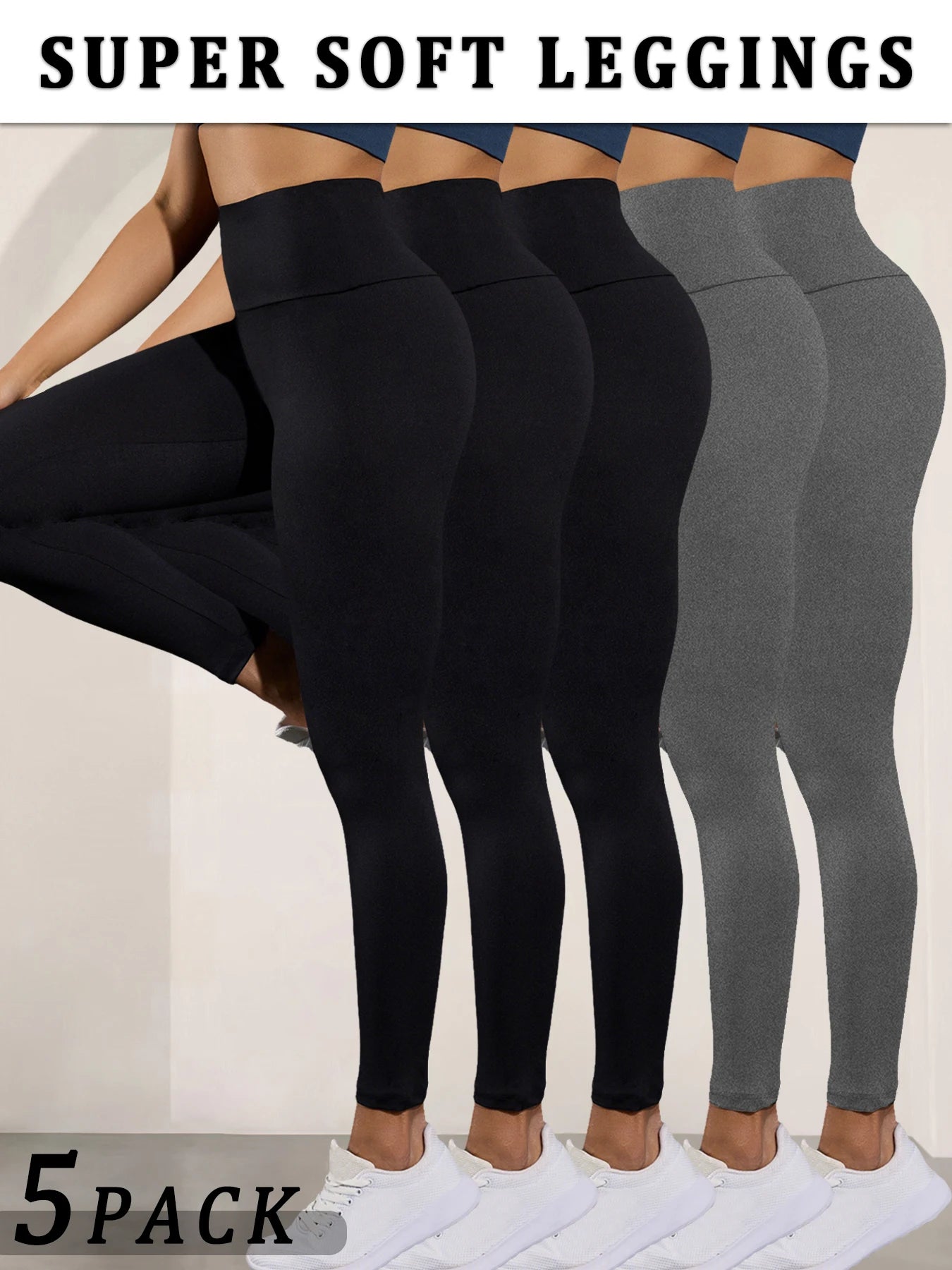 5 Pack Women's Super Soft High Waisted Tummy Control No See Through Workout Yoga Running Athletic Push Up Gym Fitness Leggings.