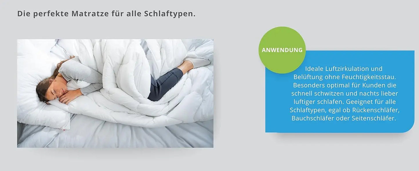 Federkernmatratze 80x200 cm, Orthopedische Matratze Hardness H2, ergonomische 7 Zonen Taschenfederkernmatratze, Matratze 80 x 2