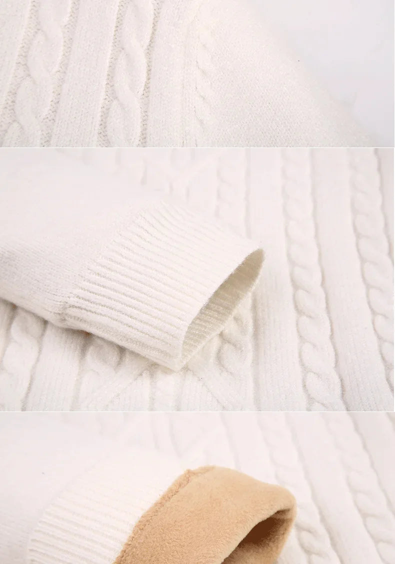 New Turtleneck Sweaters Men Autumn Winter Thick Knitted Sweaters Added Velvet Solid Color Casual Base Pullovers.