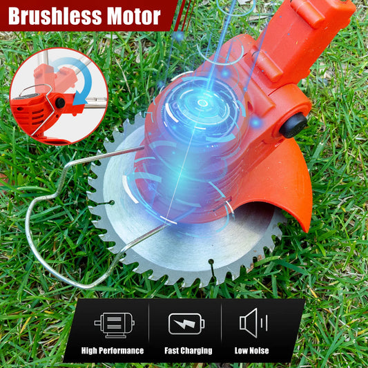 OUTIGO-KF8L schnur loser elektrischer Grass ch neider mit 2 Batterien und 4 Arten von Klingen, zum Mähen von Rasenflächen und Sträuchern im Freien