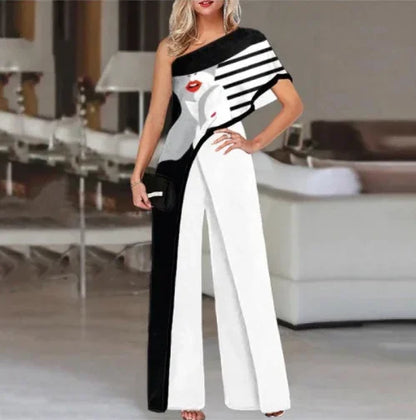Fashionable Printed Pattern Wide Leg Pants Jumpsuit Independent Station Cross Border Spring Summer Women's Clothing.