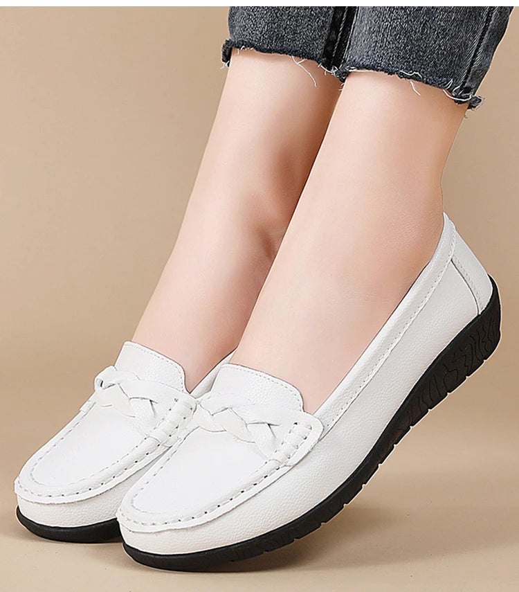 Women Shoes Soft Leather Women's Loafer 2025 New Flats Slip On Casual Shoes Flat Shoes Women White Footwear Zapatos De Mujer.