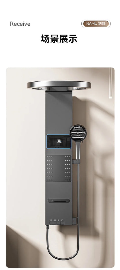 Multi Functional LED Shower Screen Wall Mounted Waterfall Shower Head Set Bathroom Digital Atmosphere Light Shower Set Screen