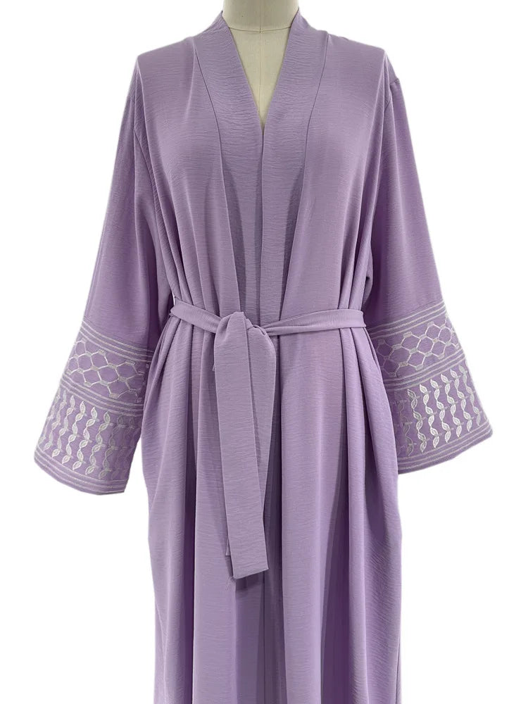 Embroidery Open Modest Kimono Abaya Dubai Luxury Islam Muslim Kaftan Modal Dress Arabic Abayas Women Kebaya Robe Femme Musulmane.