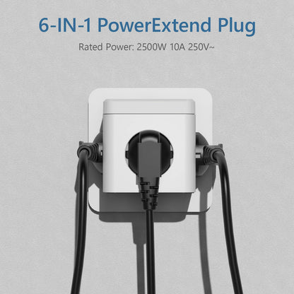 Wandsteckdosen-Extender mit Schalter, 3 Steckdosen, 2 USB-A- und 1 Typ-C-Anschlüsse, tragbarer Cube-Steckdosenleisten-Adapter zum Aufladen auf Reisen.