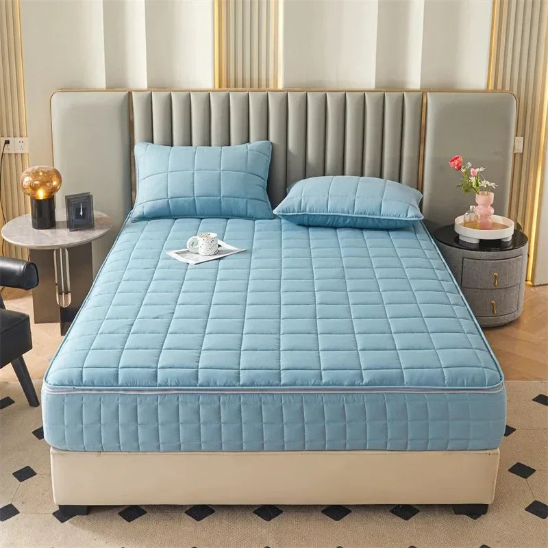 Breathable Quilted Mattress Protector with Soybean Fiber Padding Hypoallergenic Skin-Friendly Cover Machine Washable 720° Cover
