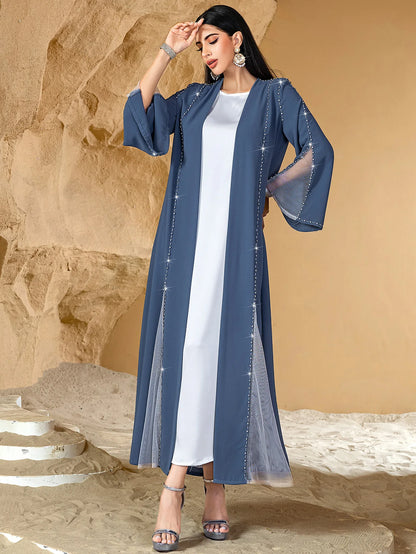 Eid Diamonds Abayas for Women 2025 Fashion Muslim Dress Dubai Open Abaya Kebaya Kimono Jalabiya Caftan Marocain Femme Robe Gown