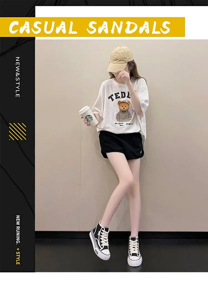 Maogu Women Autumn 2023 New Fashion Thick Platform Leisure Sports Shoe White Sneakers Breathable Casual High Top Canvas Shoes 40.