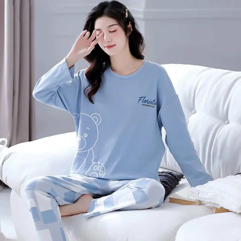 New Spring And Autumn Pajamas Women's Autumn And Winter 2 Pieces Of Long-Sleeved Trousers Set Of Home Clothing Ladies Pajamas Se.