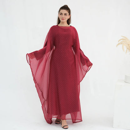 Eid 2 Piece Muslim Woman Set Diamonds Butterfly Abaya with Matching Inner Dress Dubai Luxury Kebaya Caftan Marocain Islam Outfit.