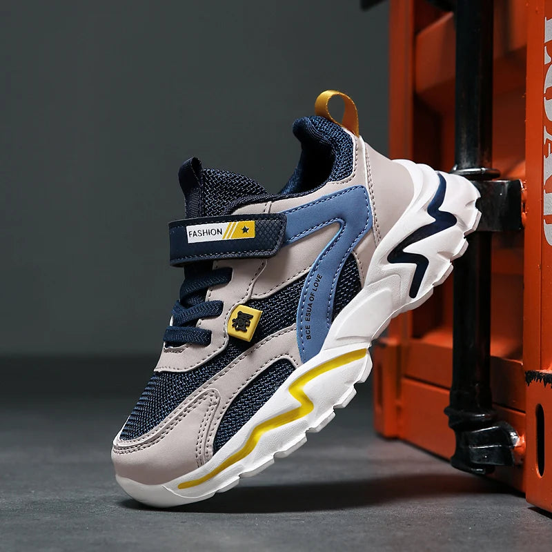 Kid Sneakers Sport Shoes for Boys Fashion Leather Children Breathable Mesh Comfort Shoes Casual Walking Outdoor Running Shoes.