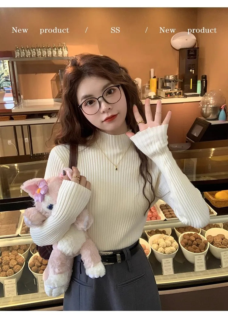 Women Long Sleeve Casual Turtleneck Warm Basic Sweater Chic Autumn Winter 2025 Pullovers Knit Jumpers Solid Color Slim Tops.