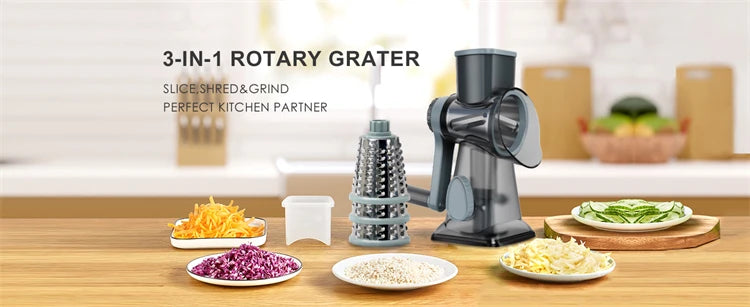 LMETJMA 3 in 1 Rotary Cheese Grater Versatile Manual Vegetable Slicer Peanut Nuts Grinder Cheese Vegetable Shredder Clear JT242.