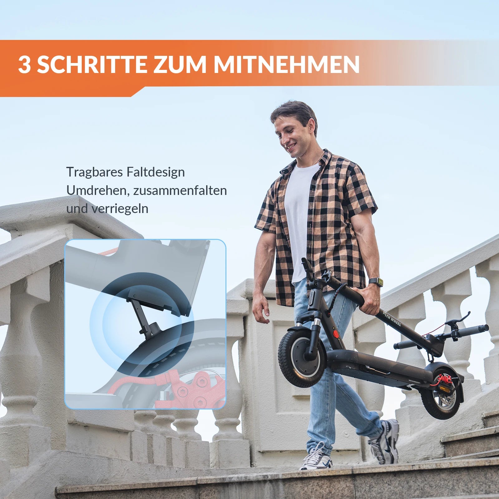 5TH WHEEL ES14 ABE Adult E-Scooter 400W Motor 48V 7.5AH Battery City Electric Scooter 10" Solid Tires Foldable Electric Scooter.